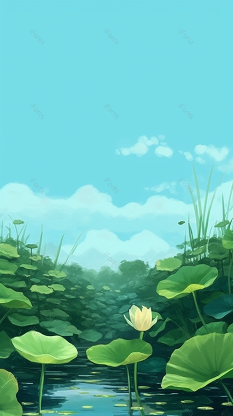 天空下的一片荷花池塘手绘背景,插画/手绘图,插画/手绘图库,插画/手绘图下载,插画/手绘